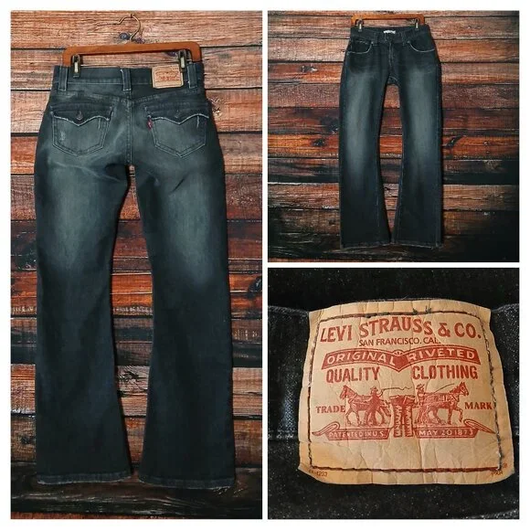 Levis 542 Vintage Jeans 6 Low Rise Flare Washed Black Denim Stretch '06 - Picture 1 of 9
